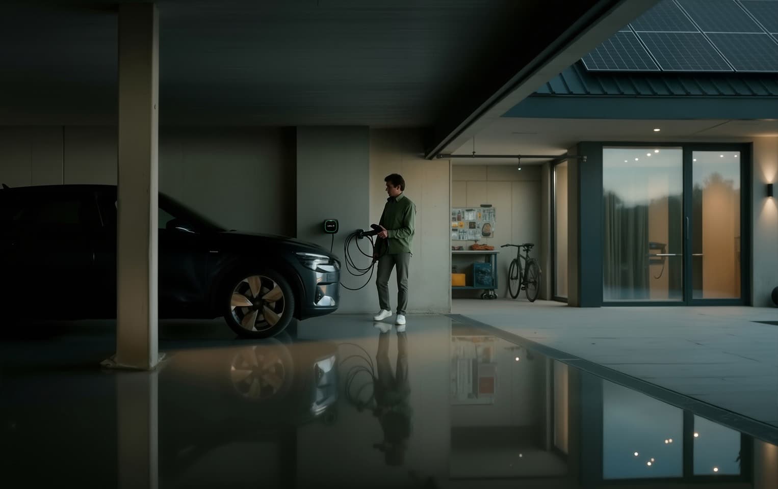 Modern sustainable home EV charging installation